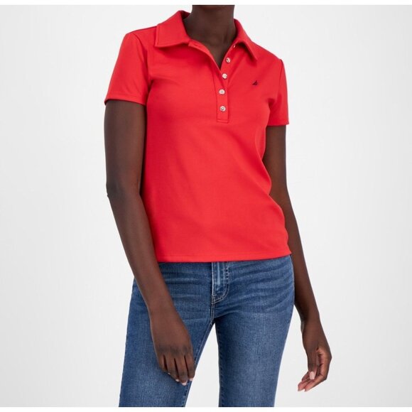 Nautica Jeans Womens Short Sleeve Comfortable Polo Shirt Red Size XL NWT - Picture 1 of 2